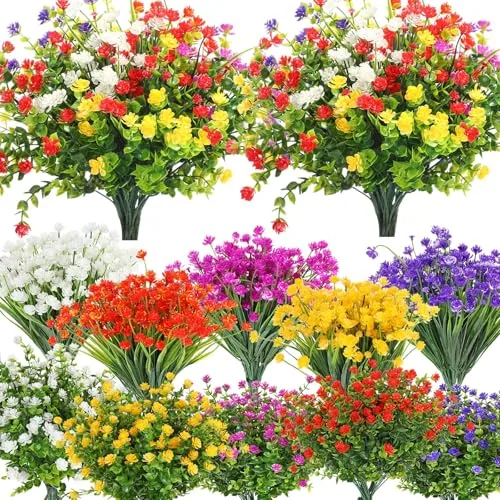 36 Bundles Artificial Flowers for Outdoor, UV Resistant Faux Artificial
