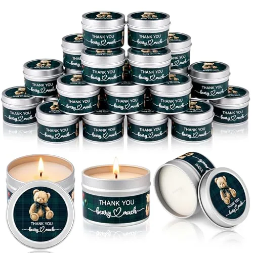 24 Pcs Tartan Plaid Bear Baby Shower Candle Favor Fruit Scented