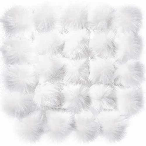 24 Pcs Pom Poms for Hats, Christmas Faux Fur Balls & Elastic Loops