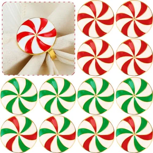 12 Pieces Christmas Napkin Rings Holders for Christmas Dinners Parties