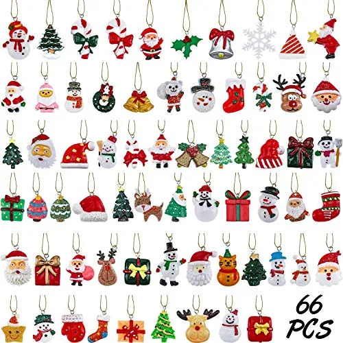 66 Pcs Mini Resin Christmas Ornaments Set with Gold Thread
