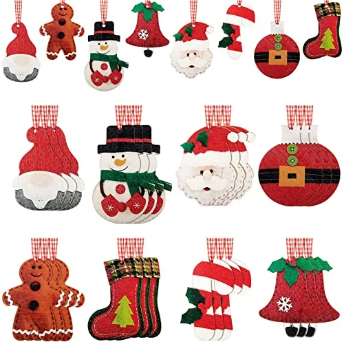 24 Pcs Wooden Christmas Ornaments Santa Snowman Gingerbread