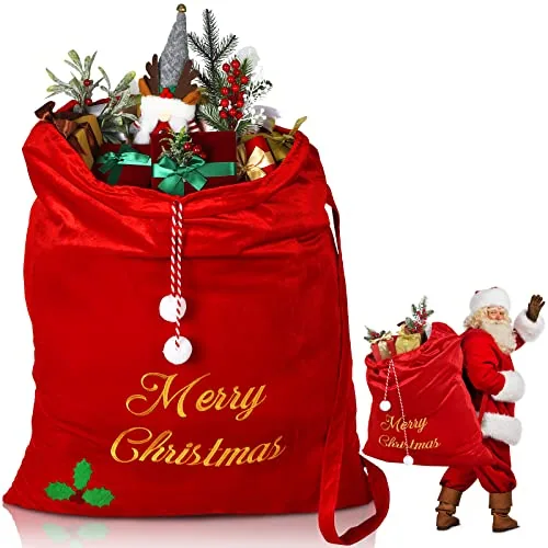 Red Christmas Large Santa Drawstring Bags 36 x 30 Inch