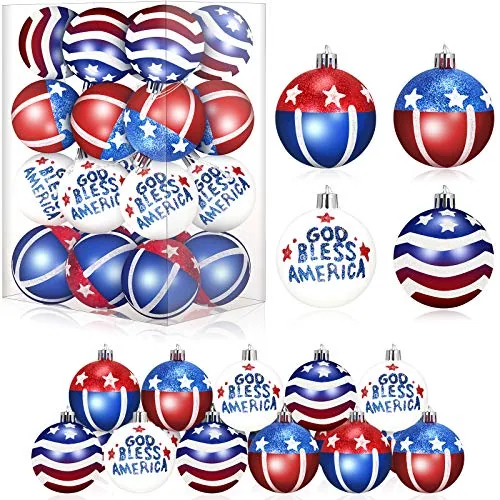 24 Pcs 4th of July Patriotic Ball Ornaments Red White Blue