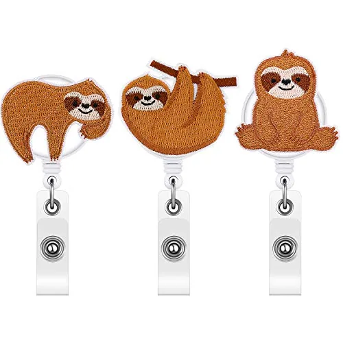 3 Pcs Sloth Badge Holder Cute Sloth Badge Reel Retractable Felt Reel Clip