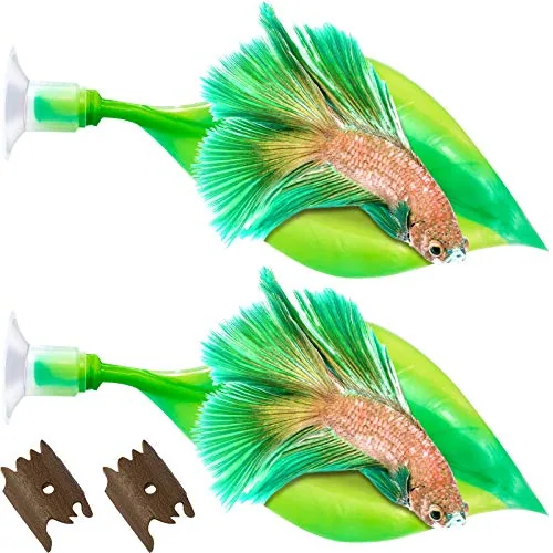 2 Pcs Green Silicone Betta Fish Bed Leaf Hammock Betta Fish Tank