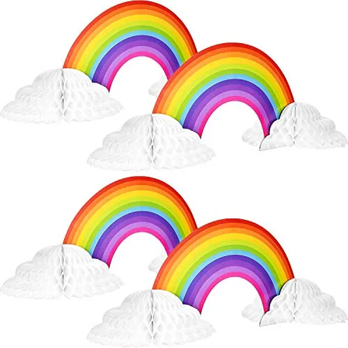 4 Pieces Rainbow Table Decorations Centerpiece with Clouds