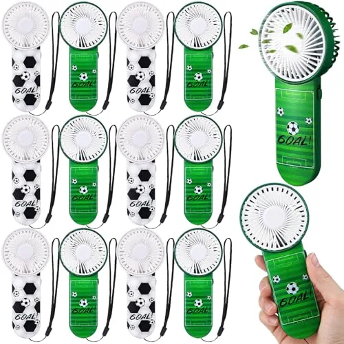 12 Pcs Soccer Mini Handheld Fan Bulk with Lanyard