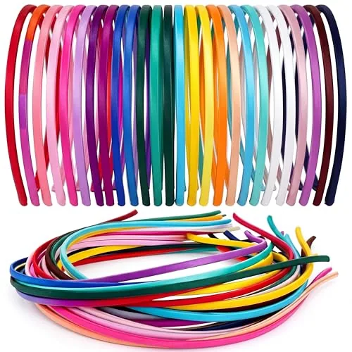 24 Pcs Skinny Headbands for Women, 5mm Thin Satin Hair Bands