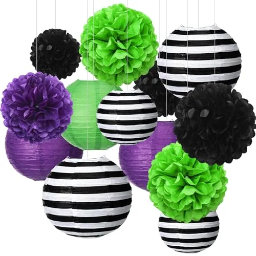 15 Pcs Halloween Hanging Decorations Black Purple Green Striped