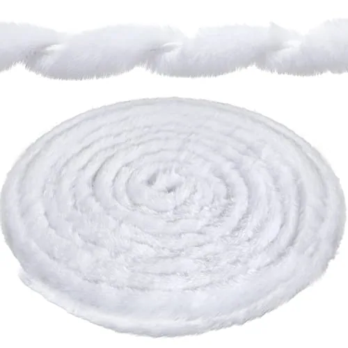 Faux Fur Ribbon Christmas Garland,White,2 Inch X 80 ft
