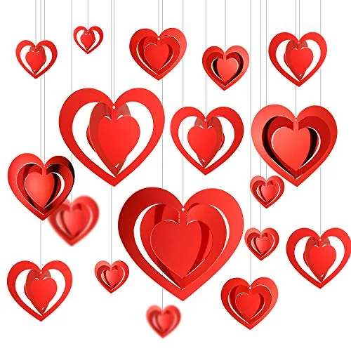 32 Pieces Valentine's Day 3D Heart Hanging Decoration Red Heart Shape