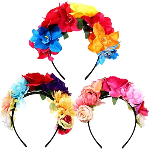 3 Pcs Mexican Rose Flower Crown Headband