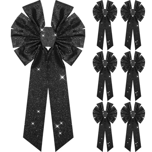 6 Pcs Large Bow Glitter Wedding Bows Hanging Holiday Birthday Bows for
