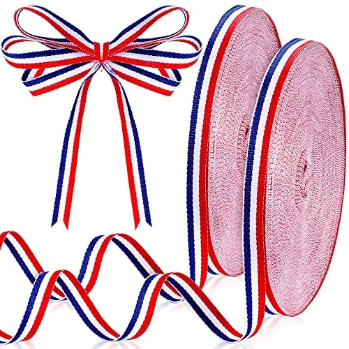 Red White Blue Ribbon Patriotic Ribbon for Crafts, 3/8 in x 100 Yds