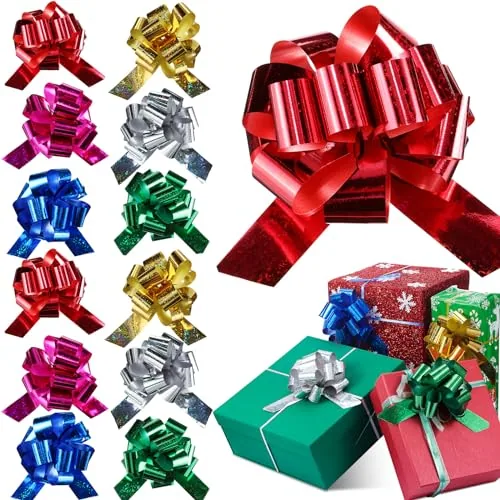 12 Pieces 4.5 Inches Christmas Pull Bows Bulk for Gift Wrapping Gift Bows