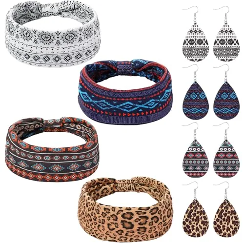 4 Pack African Headband Earring Set for Women