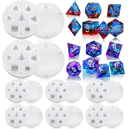 8 Pcs Dice Molds Silicone Epoxy Resin Casting, 7 Standard Cavities