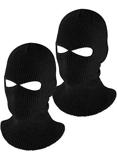 2 Pcs 2 Hole Ski Mask Knitted Balaclava Full Face Windproof Black