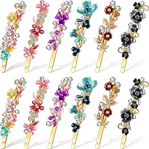 12 Pcs Vintage Flower Hair Pins Women Barrette Bobby Pins