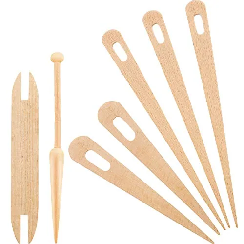 Set of 7 Loom Sticks with 5 Crochet Needles, Shuttles, Bobbin Sticks for