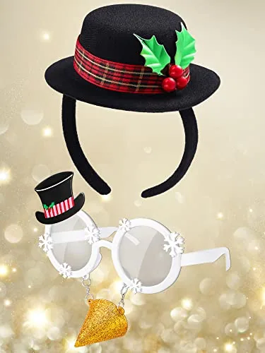 2 Pcs Christmas Top Hat Headband Glasses Set