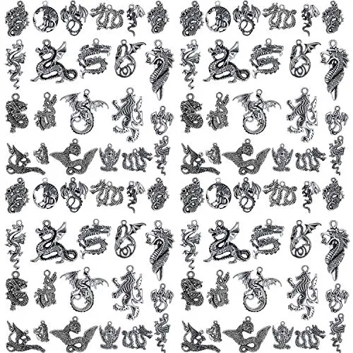 70 Pcs Dragon Charms for Jewelry Making, Silver, DIY Necklace