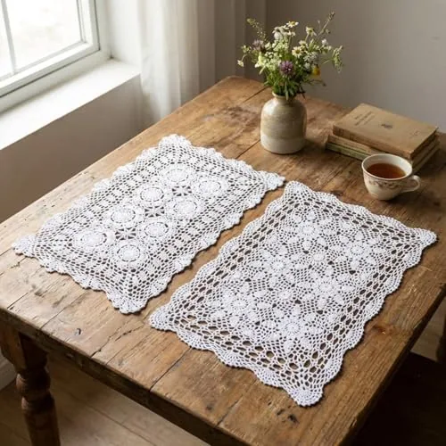 2 Pcs Vintage Cotton Crochet Tablecloths Crochet Lace Table Runner