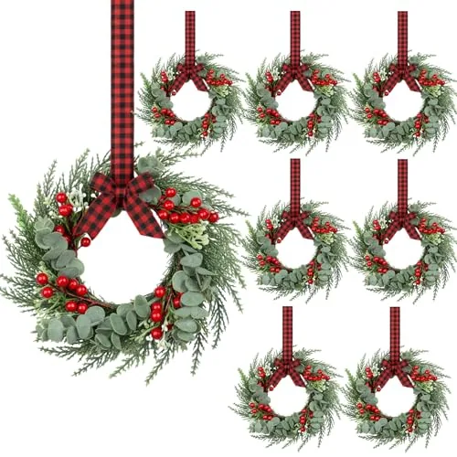 8 Pcs 8 in Mini Christmas Wreaths for Kitchen Cabinet