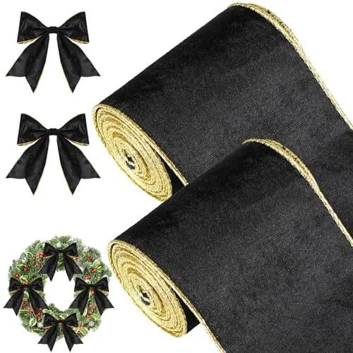 2 Rolls Christmas Wired Ribbon, 4 Inch X 6 Yards