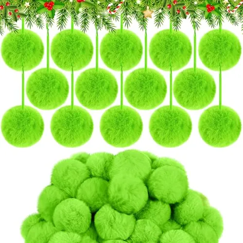 60 Pcs Lime Green Furry Christmas Ornaments 2 in Tree Decorations