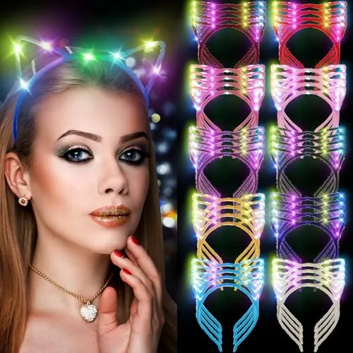 40 Pack LED Light up Cat Ears Headbands