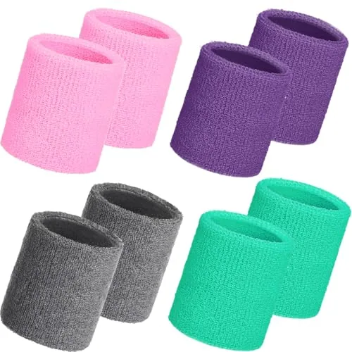 8 Pack Wrist Sweatbands Sports Wristbands, Green Purple Pink Grey