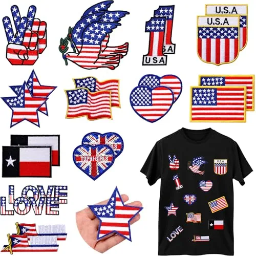 24 Pcs American Flag Patches Iron on Embroidered, 12 Styles USA