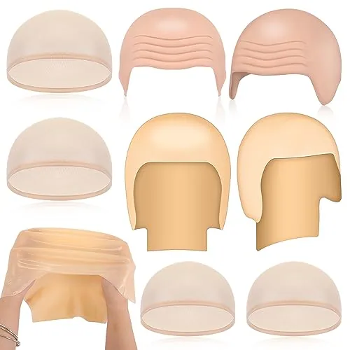 8 Pieces Latex Bald Cap Makeup Costume Cosplay