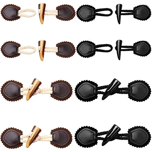 8 Sets PU Leather Sew-on Toggles Horn Buttons, Black and Brown