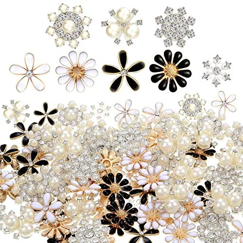 80 Pieces Rhinestone Buttons Embellishments Buttons Faux Pearl Button