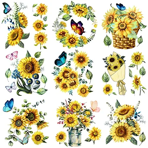 9 Sheets Sunflower Rub on Transfer Stickers for Furniture Decals