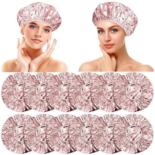 12 Pcs Foil Conditioning Caps, 12 Inch Pink Hair Salon