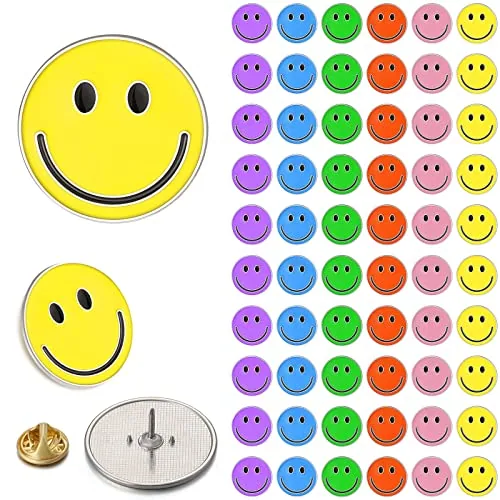 60 Pack Happy Face Lapel Pins