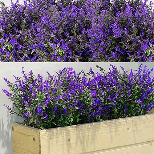 12 Bundles Outdoor Artificial Flowers Lavender Flowers UV Resistant