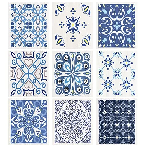 9 Pcs Blue Swedish Kitchen Dishcloths Reusable Hand Towels