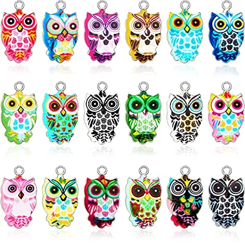 18 Pieces Enamel Owl Charms Pendant Mixed Owl DIY Charm Jewelry Making