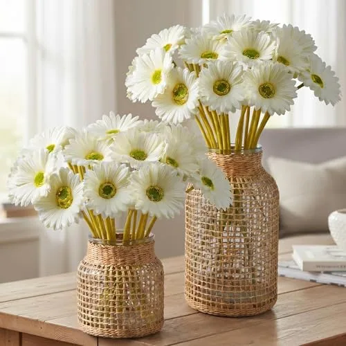 24 Pcs Artificial Gerbera Daisies Flowers 15 in Fake Daisy Bouquet