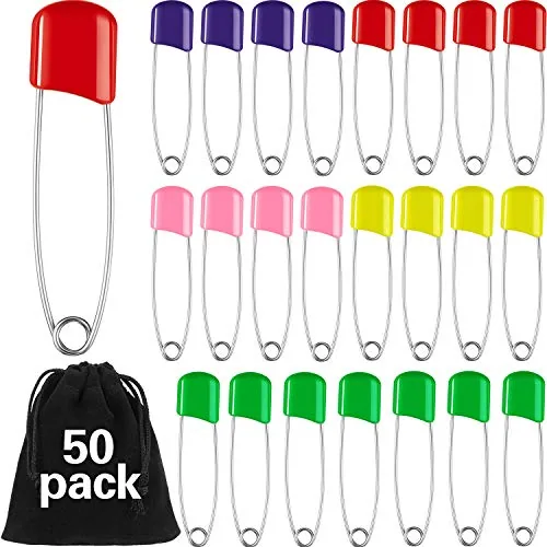 50 Pcs Large Safety Pins for Clothes,with Bag