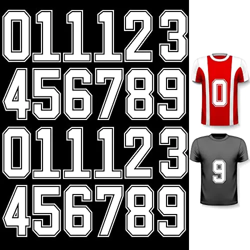 24 Pcs Iron on Numbers 0 to 9,White with Black Border,8 Inch