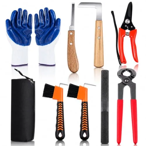 9 Pcs 8 Inch Farrier Tools Kit Horse Goat Hoof Trimmer Metal Shears