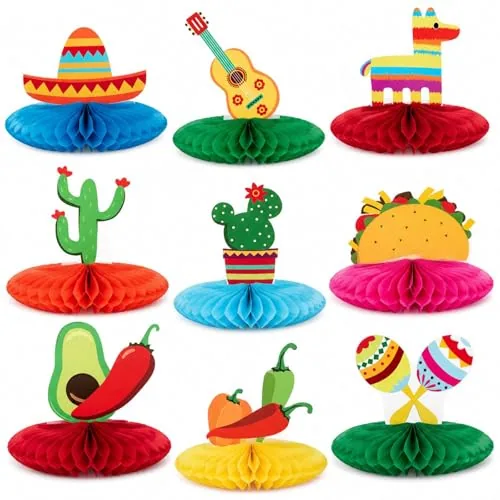 9 Pcs Mexican Fiesta Party Table Honeycomb Centerpiece Decoration