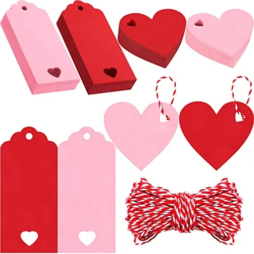 200 Pcs Valentines Gift Tags Bulk with String Heart Shaped Kraft Paper