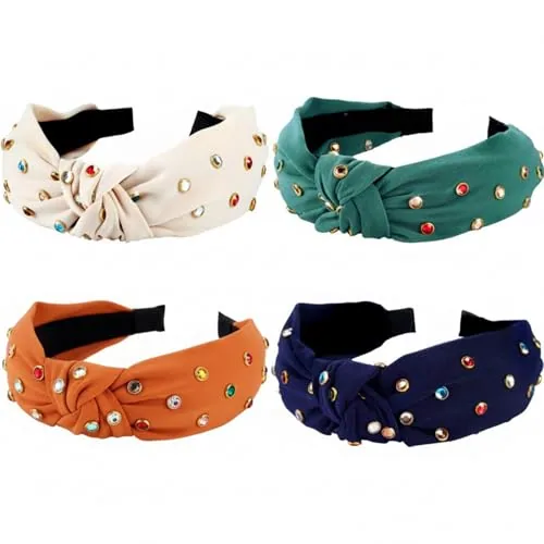 4 Pcs Rhinestone Knotted Headbands for Women Girls